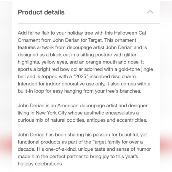 John Derian for Target Glass Halloween Cat Christmas Ornament Red Bow Bell 2025 - Picture 5 of 6